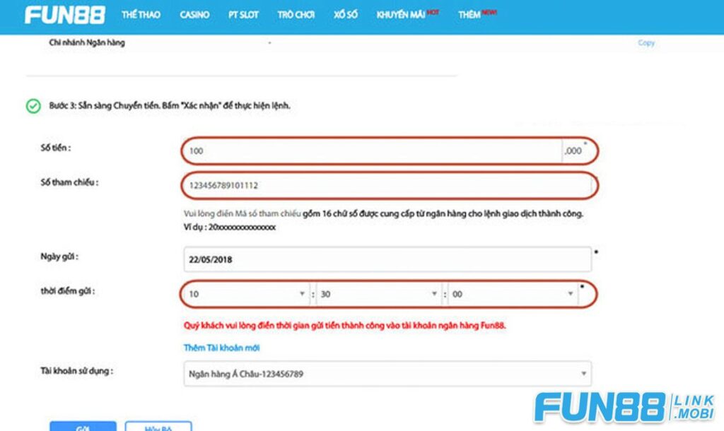Xác nhận nạp tiền tại FUN88 thành công